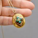 Antique Victorian Forget-me-not Locket Pendant | Seed Pearl & Turquoise | 9ct Yellow & Rose Gold Front and Back