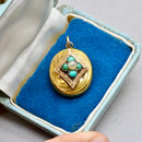 Antique Victorian Forget-me-not Locket Pendant | Seed Pearl & Turquoise | 9ct Yellow & Rose Gold Front and Back