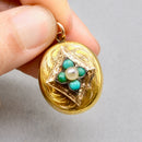 Antique Victorian Forget-me-not Locket Pendant | Seed Pearl & Turquoise | 9ct Yellow & Rose Gold Front and Back