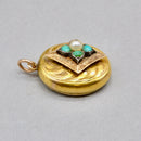Antique Victorian Forget-me-not Locket Pendant | Seed Pearl & Turquoise | 9ct Yellow & Rose Gold Front and Back