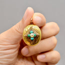 Antique Victorian Forget-me-not Locket Pendant | Seed Pearl & Turquoise | 9ct Yellow & Rose Gold Front and Back