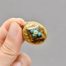 Antique Victorian Forget-me-not Locket Pendant | Seed Pearl & Turquoise | 9ct Yellow & Rose Gold Front and Back