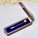 维多利亚时期种子珍珠与老式切割浅蓝色钻石 9ct 玫瑰金别针（带盒）