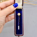 维多利亚时期种子珍珠与老式切割浅蓝色钻石 9ct 玫瑰金别针（带盒）