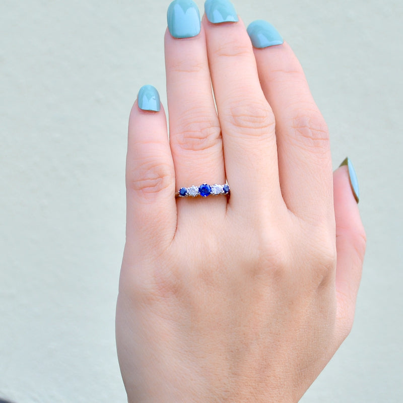 Edwardian Blue Sapphire & Diamond 18ct Yellow Gold Five-Stone Ring (0.56ct)