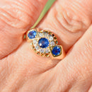Edwardian 1912 Royal Blue Sapphire and Diamond Triple Cluster 18ct Yellow Gold Ring (0.75ct)