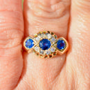 Edwardian 1912 Royal Blue Sapphire and Diamond Triple Cluster 18ct Yellow Gold Ring (0.75ct)