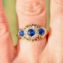 Edwardian 1912 Royal Blue Sapphire and Diamond Triple Cluster 18ct Yellow Gold Ring (0.75ct)