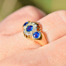 Edwardian 1912 Royal Blue Sapphire and Diamond Triple Cluster 18ct Yellow Gold Ring (0.75ct)