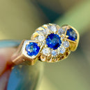 Edwardian 1912 Royal Blue Sapphire and Diamond Triple Cluster 18ct Yellow Gold Ring (0.75ct)