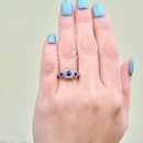 Edwardian 1912 Royal Blue Sapphire and Diamond Triple Cluster 18ct Yellow Gold Ring (0.75ct)