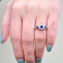 Edwardian 1912 Royal Blue Sapphire and Diamond Triple Cluster 18ct Yellow Gold Ring (0.75ct)