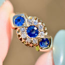 Edwardian 1912 Royal Blue Sapphire and Diamond Triple Cluster 18ct Yellow Gold Ring (0.75ct)