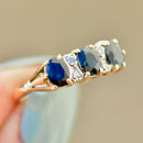 Vintage Midnight Blue Sapphire and Diamond 18ct Yellow Gold Trilogy Ring (1.68cts)