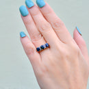 Vintage Midnight Blue Sapphire and Diamond 18ct Yellow Gold Trilogy Ring (1.68cts)