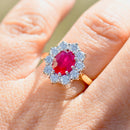 2000s Ruby and Diamond 18ct Yellow Gold Halo Ring (2.34cts)