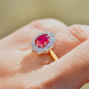 2000s Ruby and Diamond 18ct Yellow Gold Halo Ring (2.34cts)