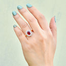 2000s Ruby and Diamond 18ct Yellow Gold Halo Ring (2.34cts)