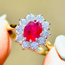2000s Ruby and Diamond 18ct Yellow Gold Halo Ring (2.34cts)