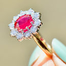 2000s Ruby and Diamond 18ct Yellow Gold Halo Ring (2.34cts)