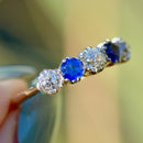 Edwardian Old European Cut Royal Blue Sapphire & Diamond Five-Stone Ring (1.90cts)
