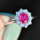 Vintage 2000s Ruby and Diamond 18ct White Gold Halo Ring (1.13cts)