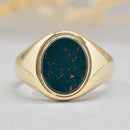 Vintage 1980s Bloodstone 9ct Yellow Gold Signet Ring