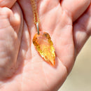 Vintage Golden Yellow Carved Citrine Leaf 14ct Yellow Gold Pendant