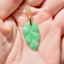 Vintage Carved Jade Leaf 14ct Yellow Gold Pendant