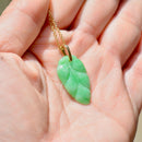Vintage Carved Jade Leaf 14ct Yellow Gold Pendant