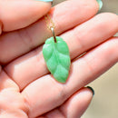 Vintage Carved Jade Leaf 14ct Yellow Gold Pendant