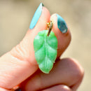 Vintage Carved Jade Leaf 14ct Yellow Gold Pendant
