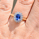 Cornflower Blue Sapphire & Diamond 18ct Yellow Gold Halo Ring (1.25cts)