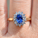 Cornflower Blue Sapphire & Diamond 18ct Yellow Gold Halo Ring (1.25cts)