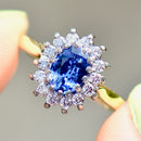 Cornflower Blue Sapphire & Diamond 18ct Yellow Gold Halo Ring (1.25cts)