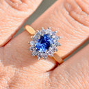 Cornflower Blue Sapphire & Diamond 18ct Yellow Gold Halo Ring (1.25cts)