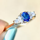 Vintage 1980s Royal Blue Sapphire and Diamond 18ct Yellow Gold Engagement Ring (0.55ct)