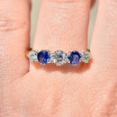 Vintage 1990s Blue Sapphire & Diamonds 18ct Yellow Gold Five-Stone Ring (1.41cts)