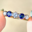 Vintage 1990s Blue Sapphire & Diamonds 18ct Yellow Gold Five-Stone Ring (1.41cts)