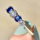 Vintage 1990s Blue Sapphire & Diamonds 18ct Yellow Gold Five-Stone Ring (1.41cts)