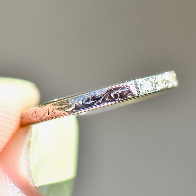 Art Deco 1930s/40s Half Eternity Diamond & Engraved 18ct White Gold and Platinum Band (0.35ct)