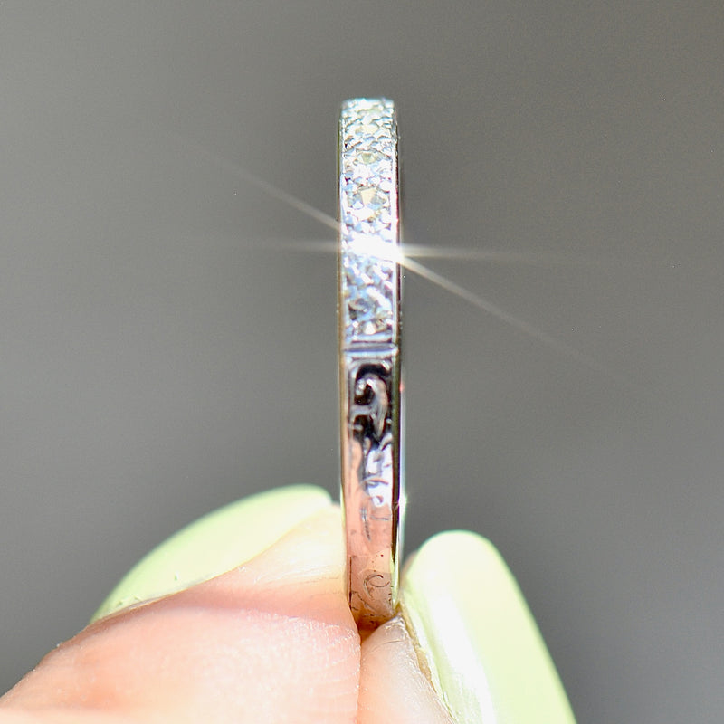 Art Deco 1930s/40s Half Eternity Diamond & Engraved 18ct White Gold and Platinum Band (0.35ct)