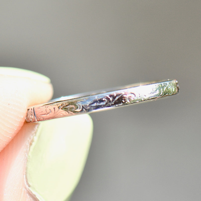 Art Deco 1930s/40s Half Eternity Diamond & Engraved 18ct White Gold and Platinum Band (0.35ct)
