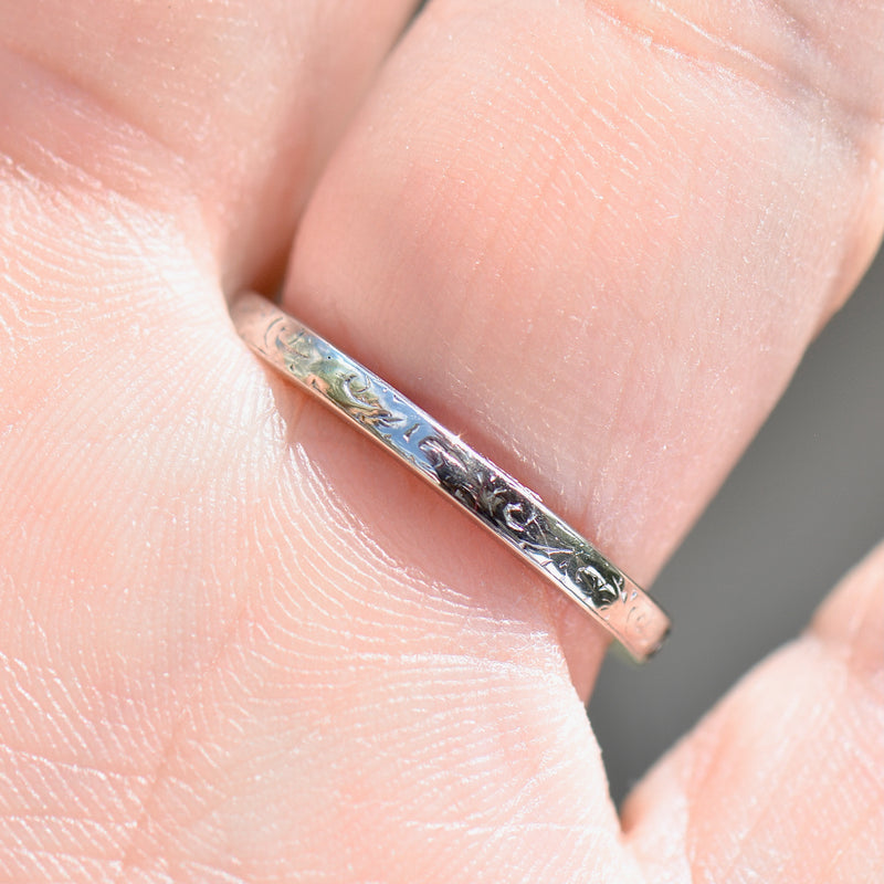 Art Deco 1930s/40s Half Eternity Diamond & Engraved 18ct White Gold and Platinum Band (0.35ct)