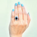 Vintage 1970s Large Sapphire and Diamond 18ct Yellow Gold Halo Ring (4.30cts)