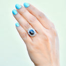 Vintage 1970s Large Sapphire and Diamond 18ct Yellow Gold Halo Ring (4.30cts)