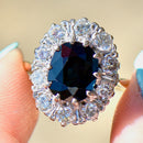 Vintage 1970s Large Sapphire and Diamond 18ct Yellow Gold Halo Ring (4.30cts)