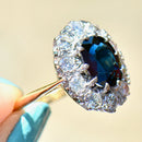 Vintage 1970s Large Sapphire and Diamond 18ct Yellow Gold Halo Ring (4.30cts)
