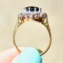 Vintage 1970s Large Sapphire and Diamond 18ct Yellow Gold Halo Ring (4.30cts)