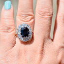 Vintage 1970s Large Sapphire and Diamond 18ct Yellow Gold Halo Ring (4.30cts)